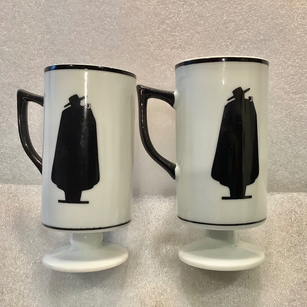 Vintage Capa Negra Espresso Coffee Cup Porcelain Pedestal With Zorro Set of 2